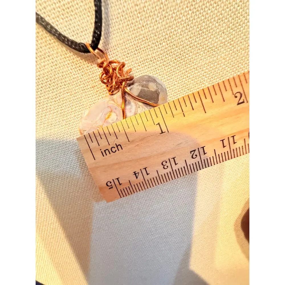Vintage Genuine Stone Wire Wrap Necklace 12”+2”